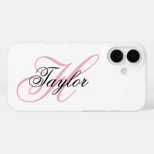 Funda iPhone 16 Monograma Elegante Negro y Rosa