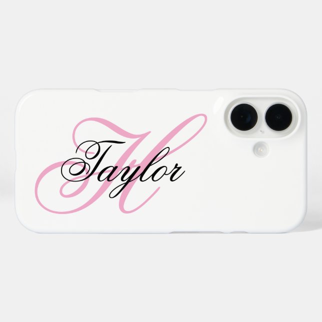 Funda iPhone 16 Monograma Elegante Negro y Rosa (Reverso (Horizontal))