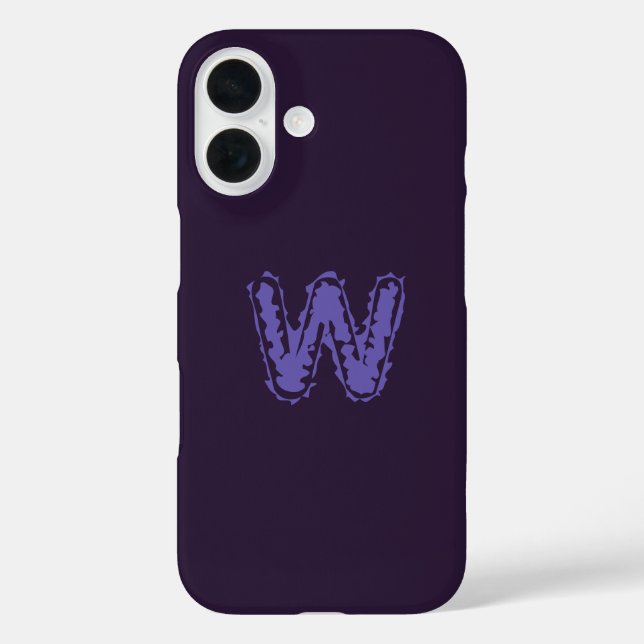 Funda iPhone 16 Monograma espeluznante morado en morado (Reverso )