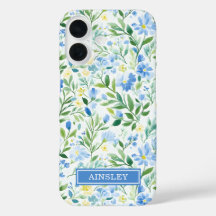 Monograma Floral Acuarela Azul