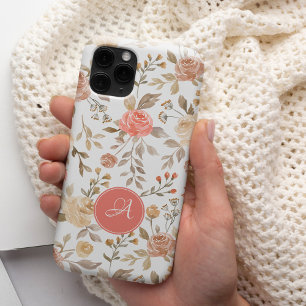 Funda iPhone 16 Monograma floral de rosa polvorienta en acuarela