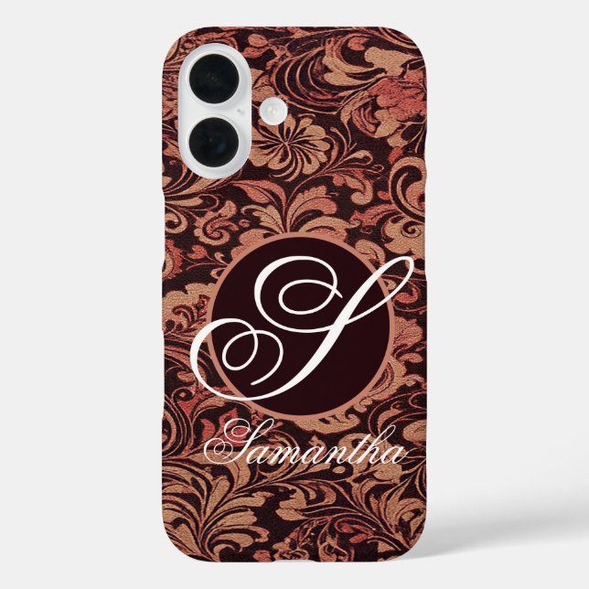 Funda iPhone 16 Monograma floral elegante (Reverso )