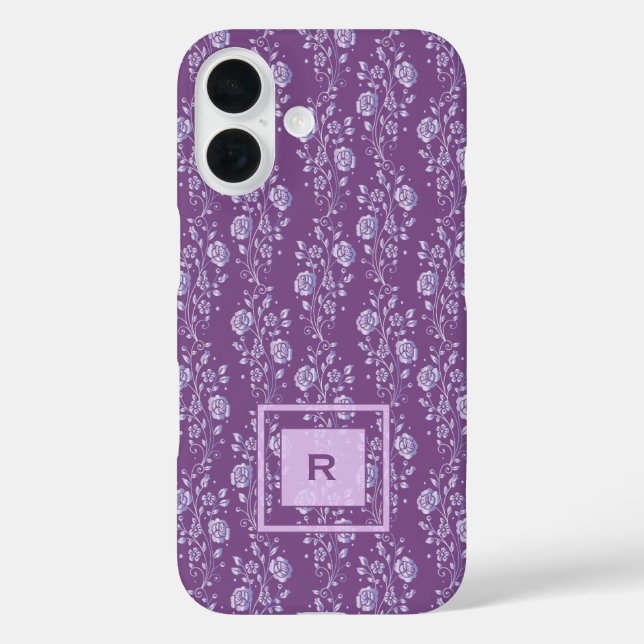Funda iPhone 16 Monograma floral púrpura y lilac de bonito (Reverso )