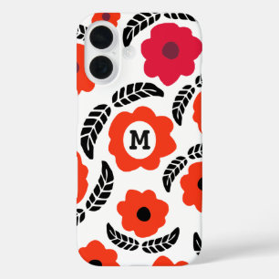 Funda iPhone 16 Monograma floral rojo y Naranja moderno