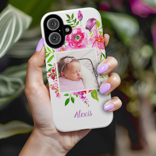 Funda iPhone 16 Monograma fotográfico de Personalizado en flor bri (Subido por el creador)