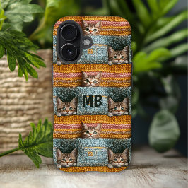Funda iPhone 16 Monograma Gatitos Lindos Tejidos Personalizados pa