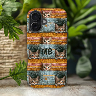 Funda iPhone 16 Monograma Gatitos Lindos Tejidos Personalizados pa
