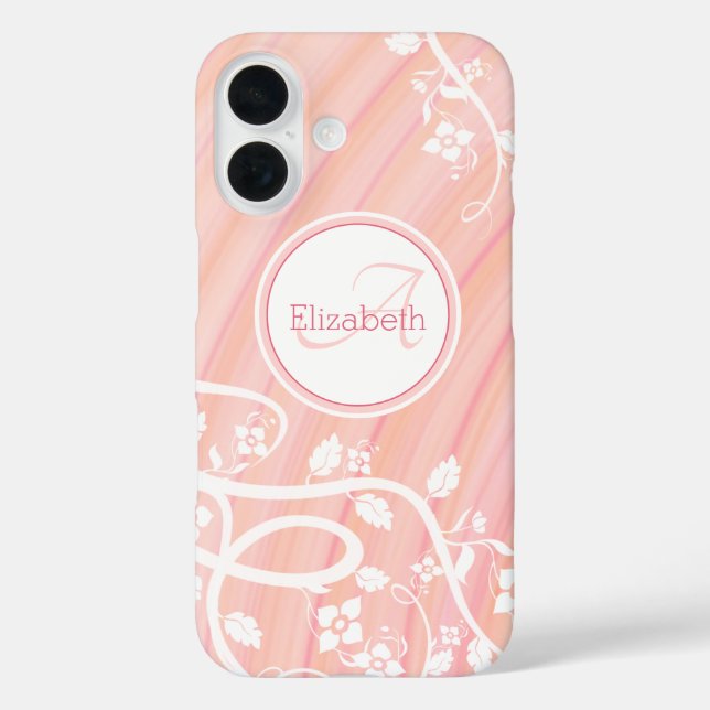 Funda iPhone 16 Monograma Giratorio Personalizado Nombre Floral Bl (Reverso )