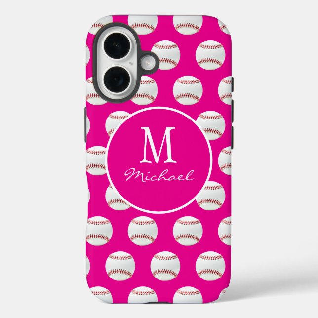 Funda iPhone 16 Monograma Girona Béisbol Patrón sin Marea Rosa (Reverso )