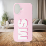 Funda iPhone 16 Monograma inicial rosado moderno<br><div class="desc">Crea tu propio estuche para iPhone personalizado con un nombre inicial personalizado en tipografía moderna. Disponible en diversos colores y estilos.</div>