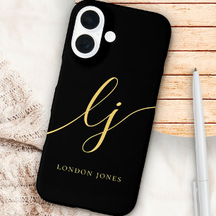 Funda iPhone 16 Monograma Iniciales del guión de la caligrafía de