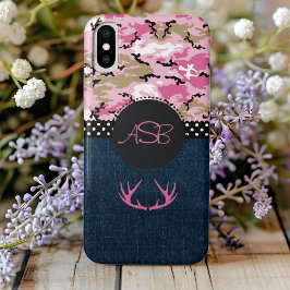 Funda iPhone 16 Monograma Jeans azules oscuros Antler rosa lindo c
