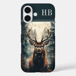 Funda iPhone 16 Monograma majestuoso Elk Deer Personalizado