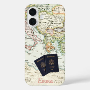 Funda iPhone 16 Monograma Mapa Antiguo Vintage y Vacaciones con Pa