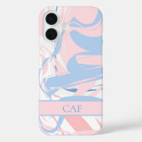 Monograma Mármol Remolino Azul Blanco Rosa
