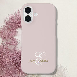 Funda iPhone 16 Monograma minimalista de color rosa dorado moda bl