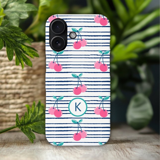 Funda iPhone 16 Monograma moderno de cerezo rosado preppy Girly (Subido por el creador)