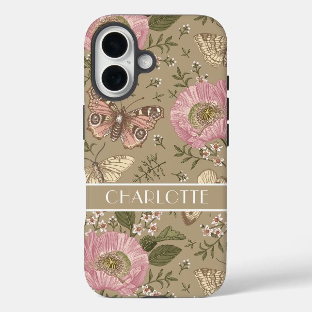 Funda iPhone 16 Monograma moderno de flor silvestre frasco floral (Reverso )