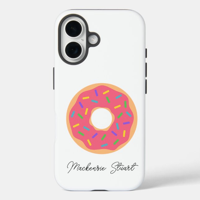 Funda iPhone 16 Monograma moderno de nombre corto Donut Blanco ros (Reverso )