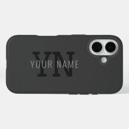 Funda iPhone 16 Monograma moderno de nombre en gris oscuro (u otro