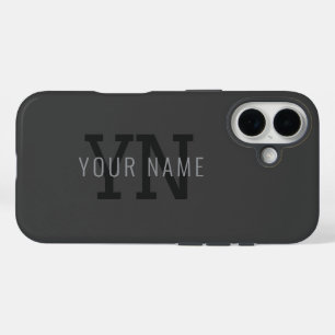 Funda iPhone 16 Monograma moderno de nombre en gris oscuro (u otro
