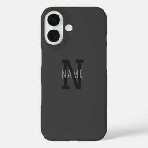 Funda iPhone 16 Monograma moderno de nombre (u otro texto) en gris