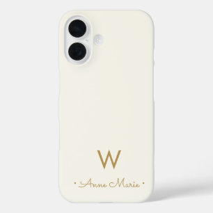 Funda iPhone 16 Monograma moderno de oro en escritura