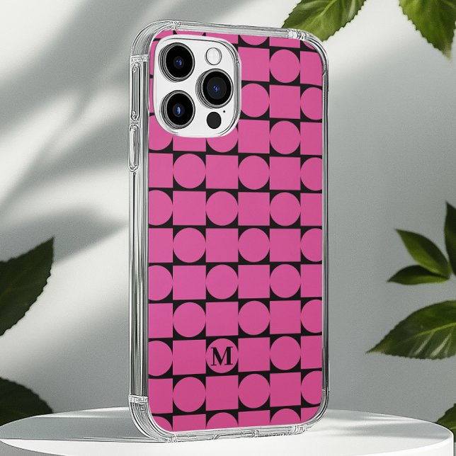 Funda iPhone 16 Monograma moderno Fuchsia Geométrica de moda (Subido por el creador)