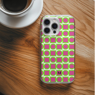 Funda iPhone 16 Monograma moderno Fuchsia Geométrica verde
