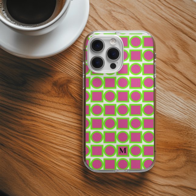 Funda iPhone 16 Monograma moderno Fuchsia Geométrica verde (Subido por el creador)