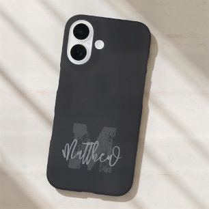 Funda iPhone 16 Monograma Moderno Guay Grunge Añadir su nombre