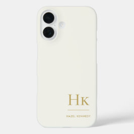 Funda iPhone 16 Monograma Moderno Simple Monograma en Marfil Dorad