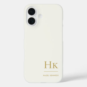 Funda iPhone 16 Monograma Moderno Simple Monograma en Marfil Dorad