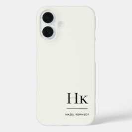 Funda iPhone 16 Monograma Moderno Simple Monogramado Marfil Blanco