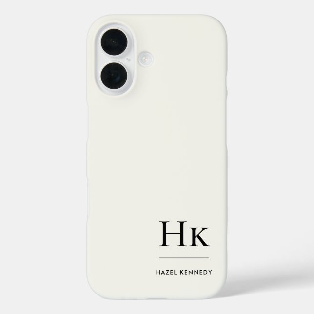 Funda iPhone 16 Monograma Moderno Simple Monogramado Marfil Blanco (Reverso )