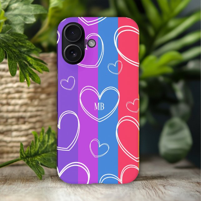 Funda iPhone 16 Monograma moderno Stripe Love Heart Girly (Subido por el creador)