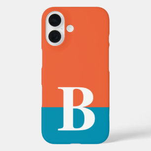 Funda iPhone 16 Monograma Monogramado Simple Naranja Moderno Azul