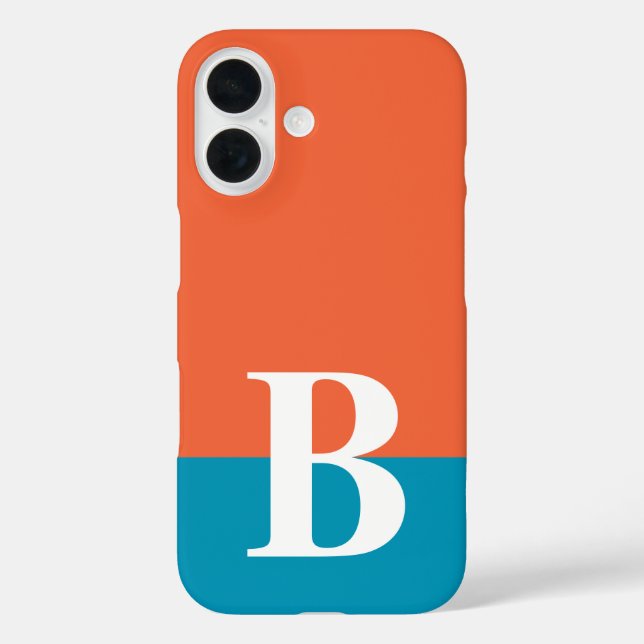 Funda iPhone 16 Monograma Monogramado Simple Naranja Moderno Azul (Reverso )