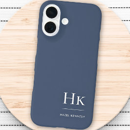 Funda iPhone 16 Monograma Navy Blue White Profesional Elegante