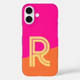 Funda iPhone 16 Monograma Negrita Rosa Naranja Caliente