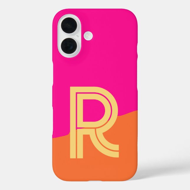 Funda iPhone 16 Monograma Negrita Rosa Naranja Caliente (Reverso )