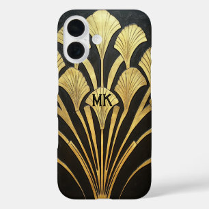 Funda iPhone 16 Monograma negro egipcio Art Deco de los años 20 en