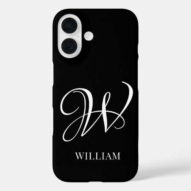 Funda iPhone 16 Monograma negro elegante personalizado inicial (Reverso )