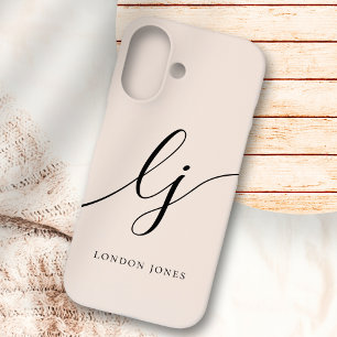 Funda iPhone 16 Monograma Neutral Moderno Minimalista estilo Rubor