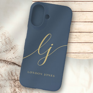 Funda iPhone 16 Monograma Neutral Moderno Mínimo Elegante Oro de M