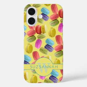 Funda iPhone 16 Monograma Nombre Arcoiris Macaron Patrón de cookie