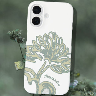Funda iPhone 16 Monograma Nombre Floral de salvia blanca Mínimo Bo