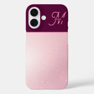 Funda iPhone 16 Monograma ombre de chica rosa femenino suave con d