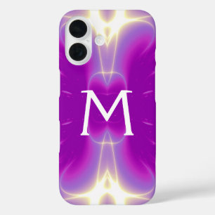 FUNDA iPhone 16 MONOGRAMA ONDAS DE LUZ FRACTAL FUCIA ROSA PURPURA