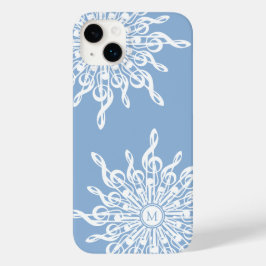 Funda iPhone 16 Monograma Ornamental Azul invernal G-Clef Snowflak